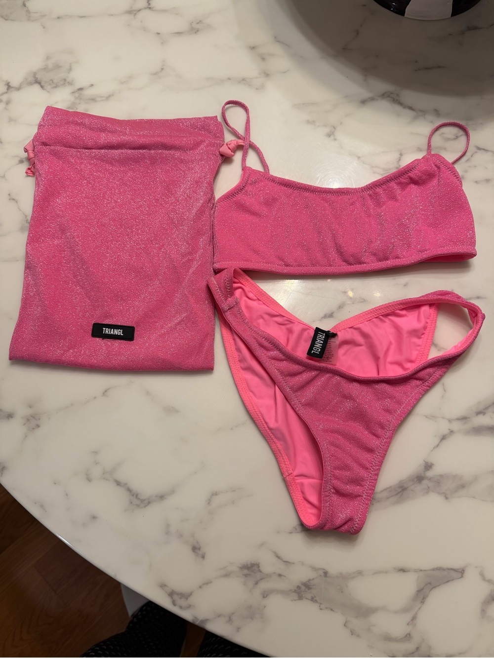 triangl swimwear Girls Sparkle Pink Bikini Set with Matching Pouch